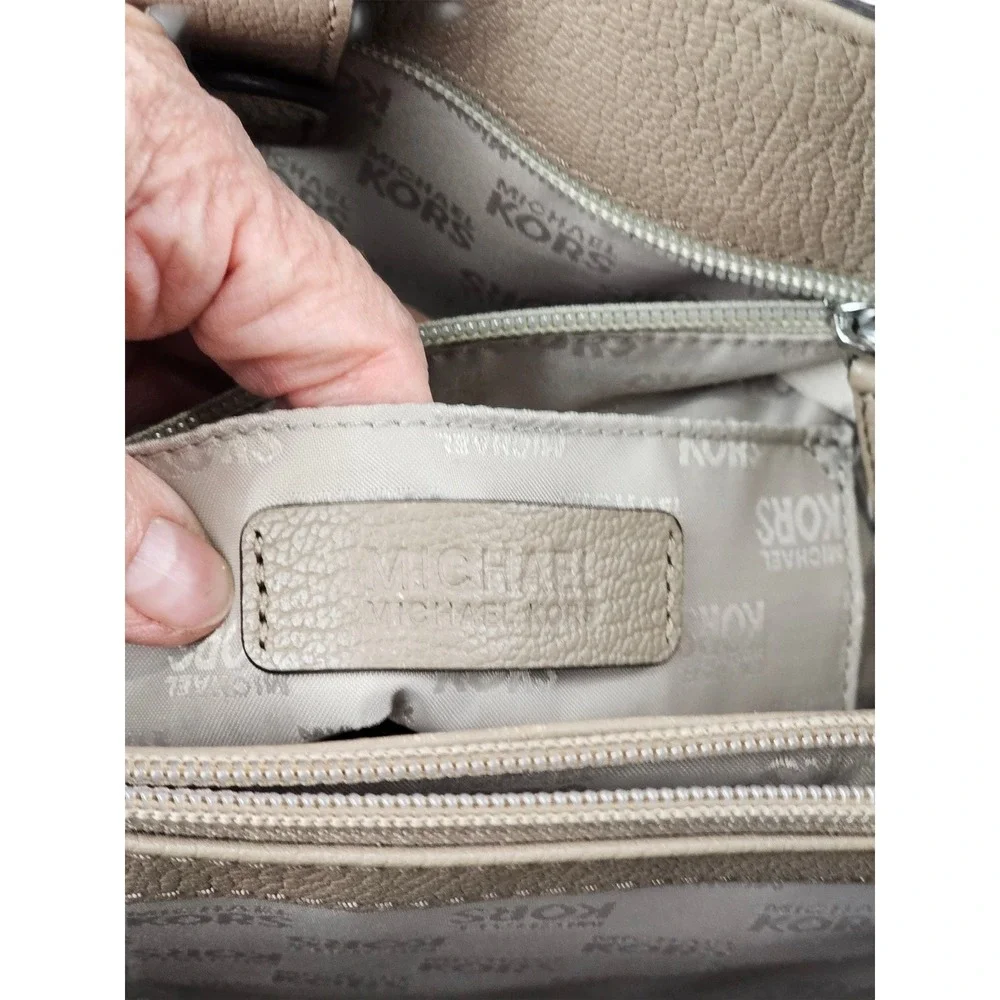 Michael Kors Hamilton Taupe Pebble Leather Satchel Bag with‎ Scarf Accent